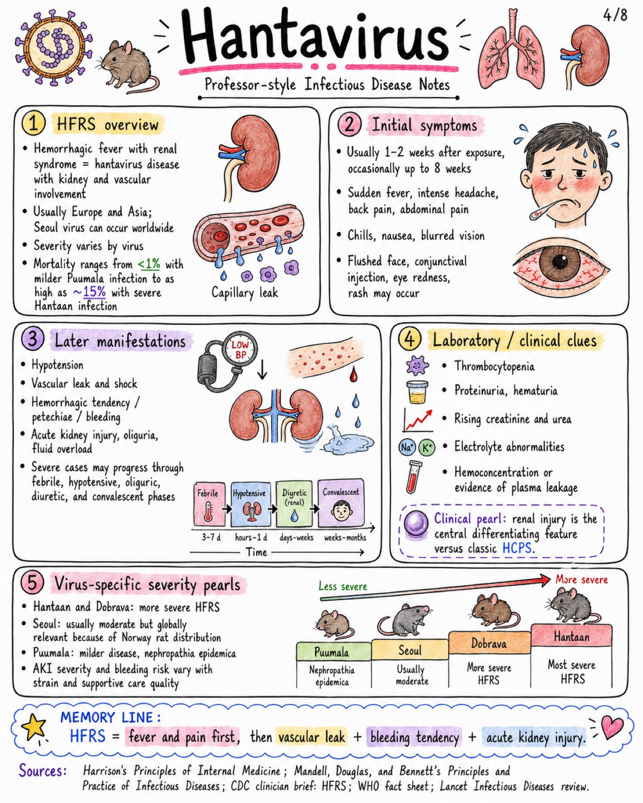 Hantavirus Notes: HCPS vs HFRS, Symptoms, Diagnosis & Treatment - Medicine - Infectious Diseases page 4 of 8 | medical study notes