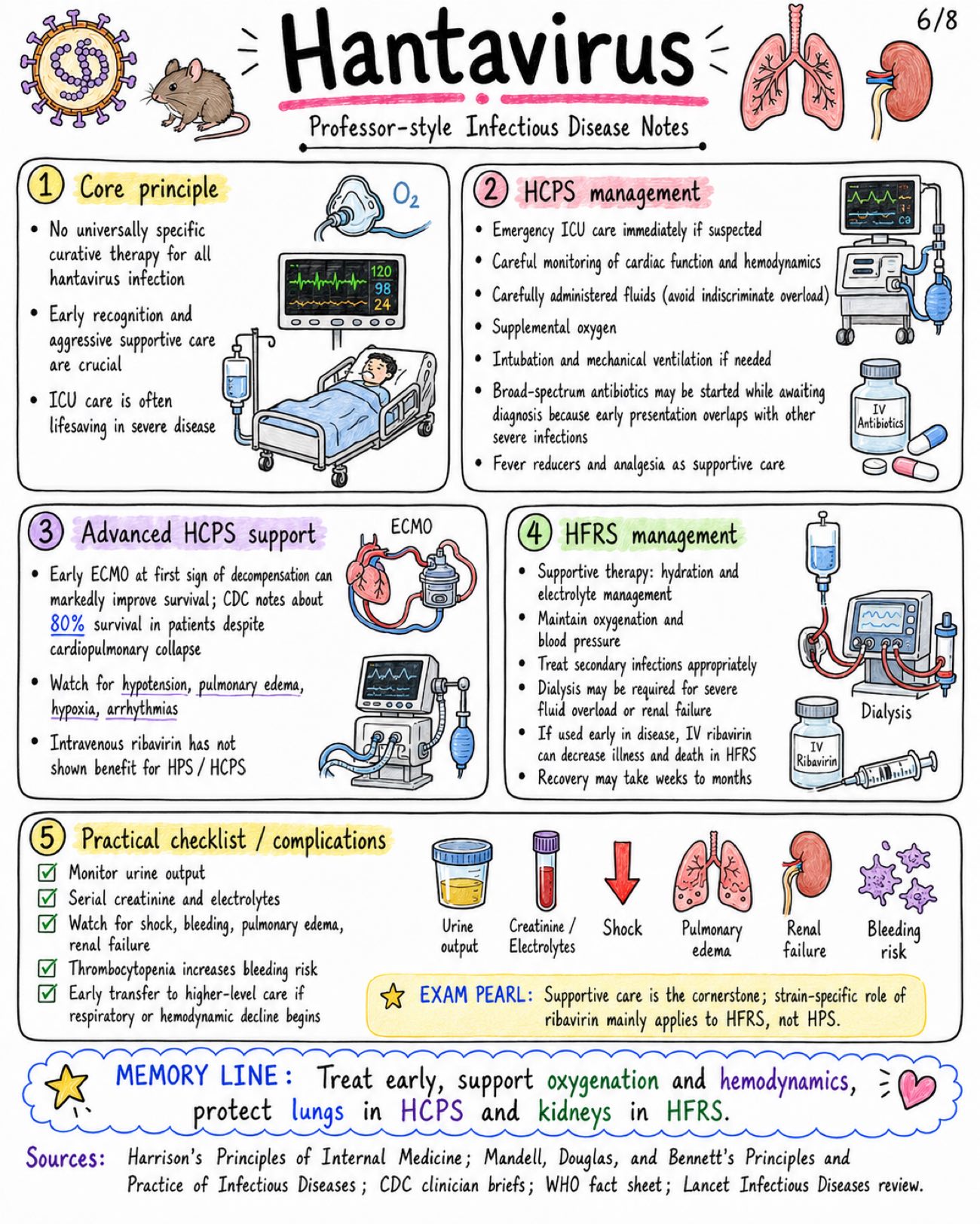 Hantavirus Notes: HCPS vs HFRS, Symptoms, Diagnosis & Treatment - Medicine - Infectious Diseases page 6 of 8 | medical study notes
